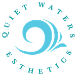 A logo for quiet waters esthetics with a blue wave