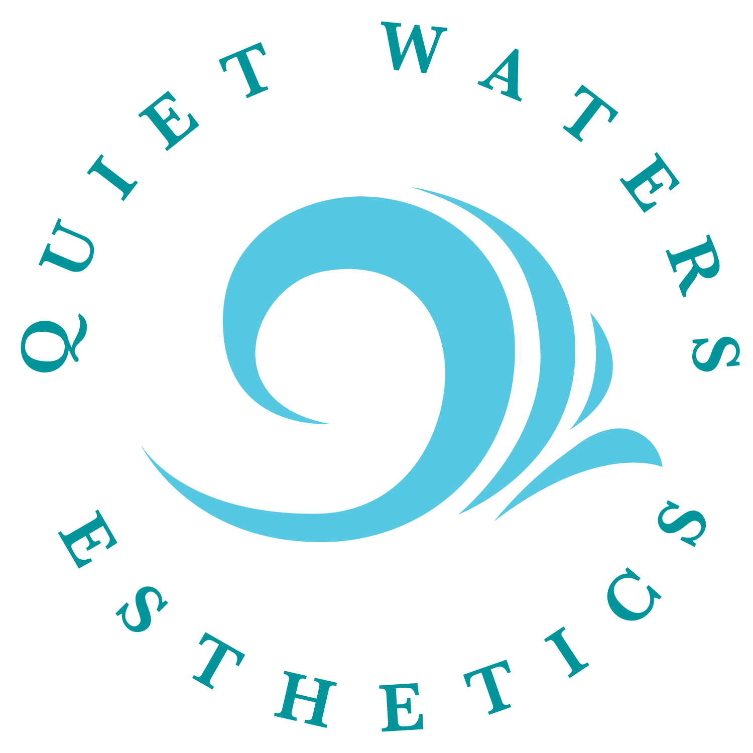 A logo for quiet waters esthetics with a blue wave