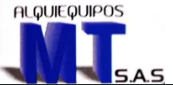 Logotipo con la inscripci&oacute;n &ldquo;ALQUIEQUIPOS MT SAS&rdquo; en texto negro y azul.
