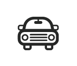 Black and white icon of a car facing forward.