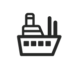 Ship icon. Vessel with smokestack and cargo holds.