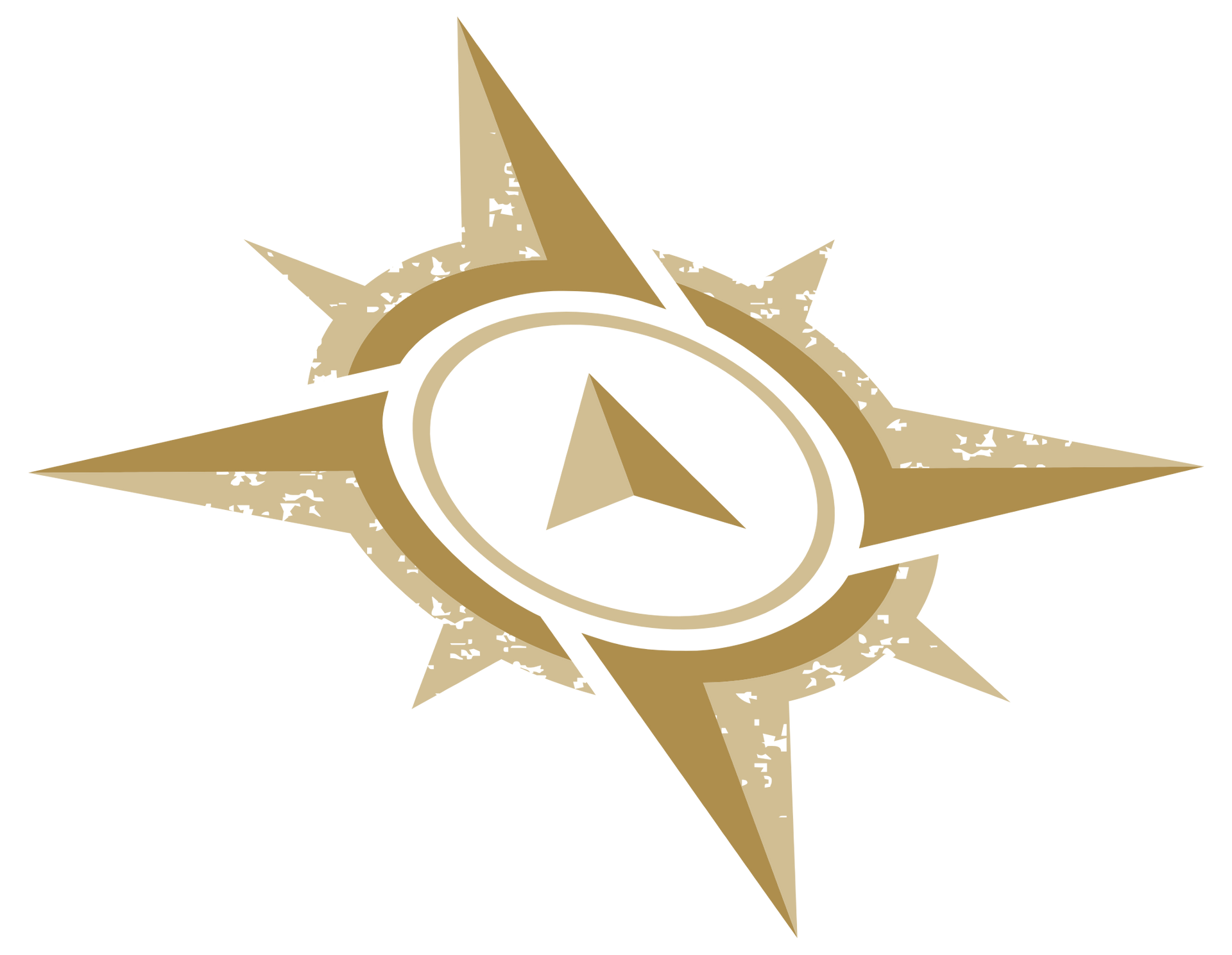 Rosa de los vientos dorada con aspecto texturizado y desgastado.