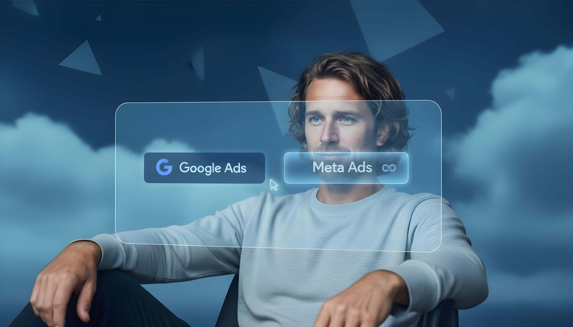 Hombre con superposición digital que muestra las opciones