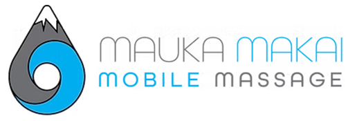 Logo with mountain, wave design, and "Mauka Makai Mobile Massage" text.
