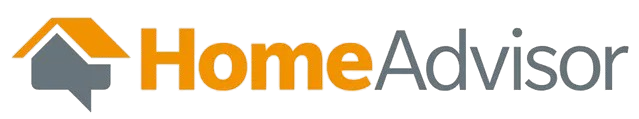 HomeAdvisor logo: orange roof and grey speech bubble icon next to orange