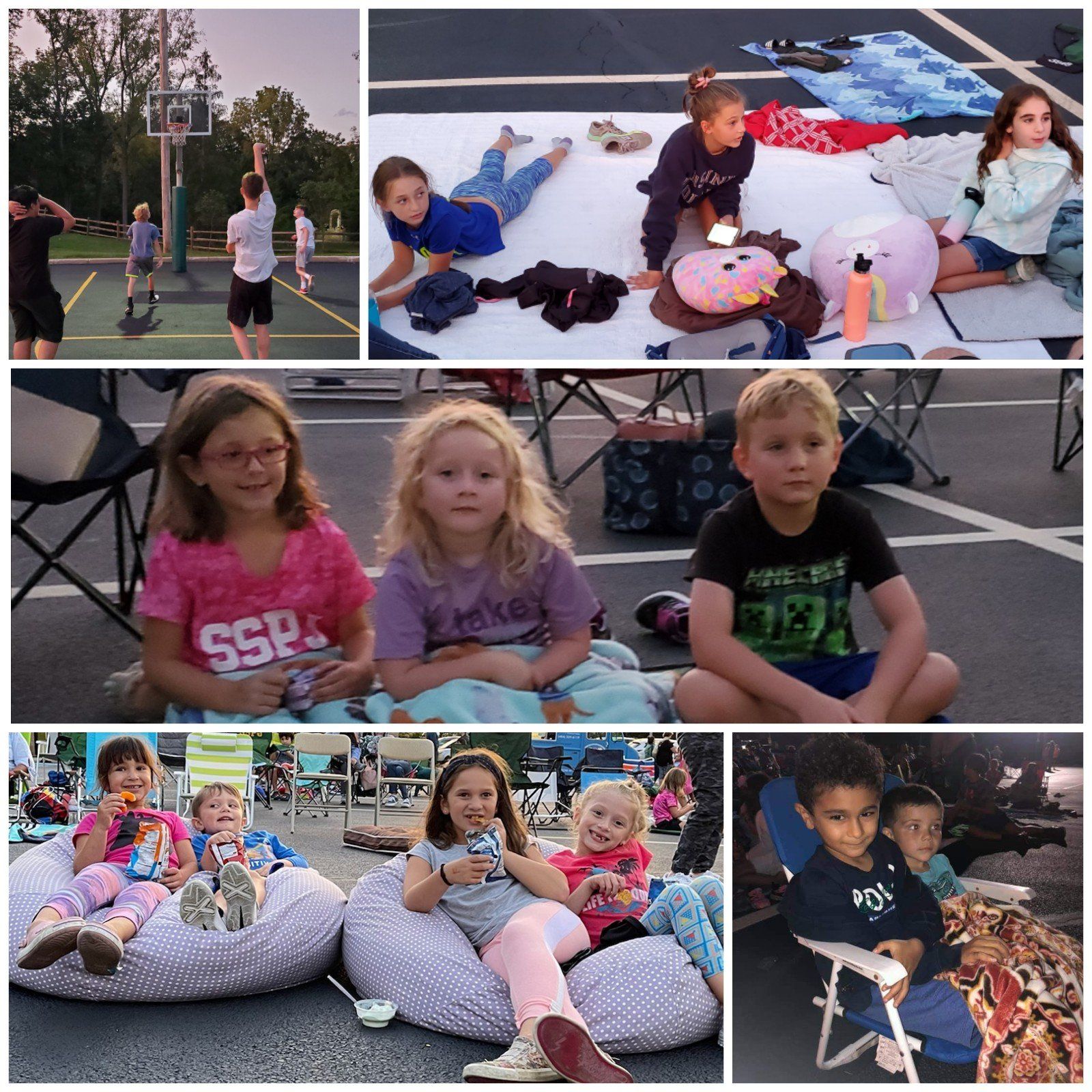 A collage of photos of people watching a movie