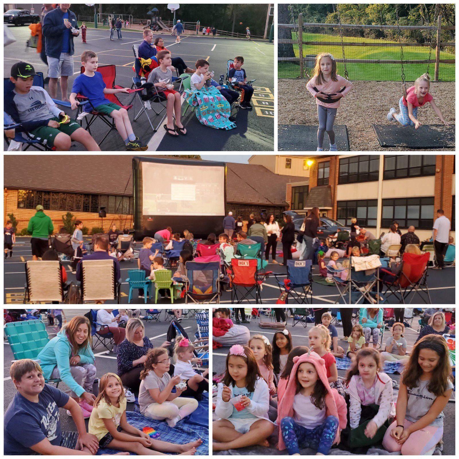 A collage of photos of people watching a movie