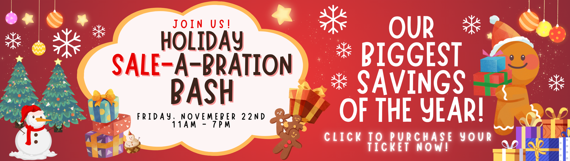 A poster for a holiday sale-a-bration bash.