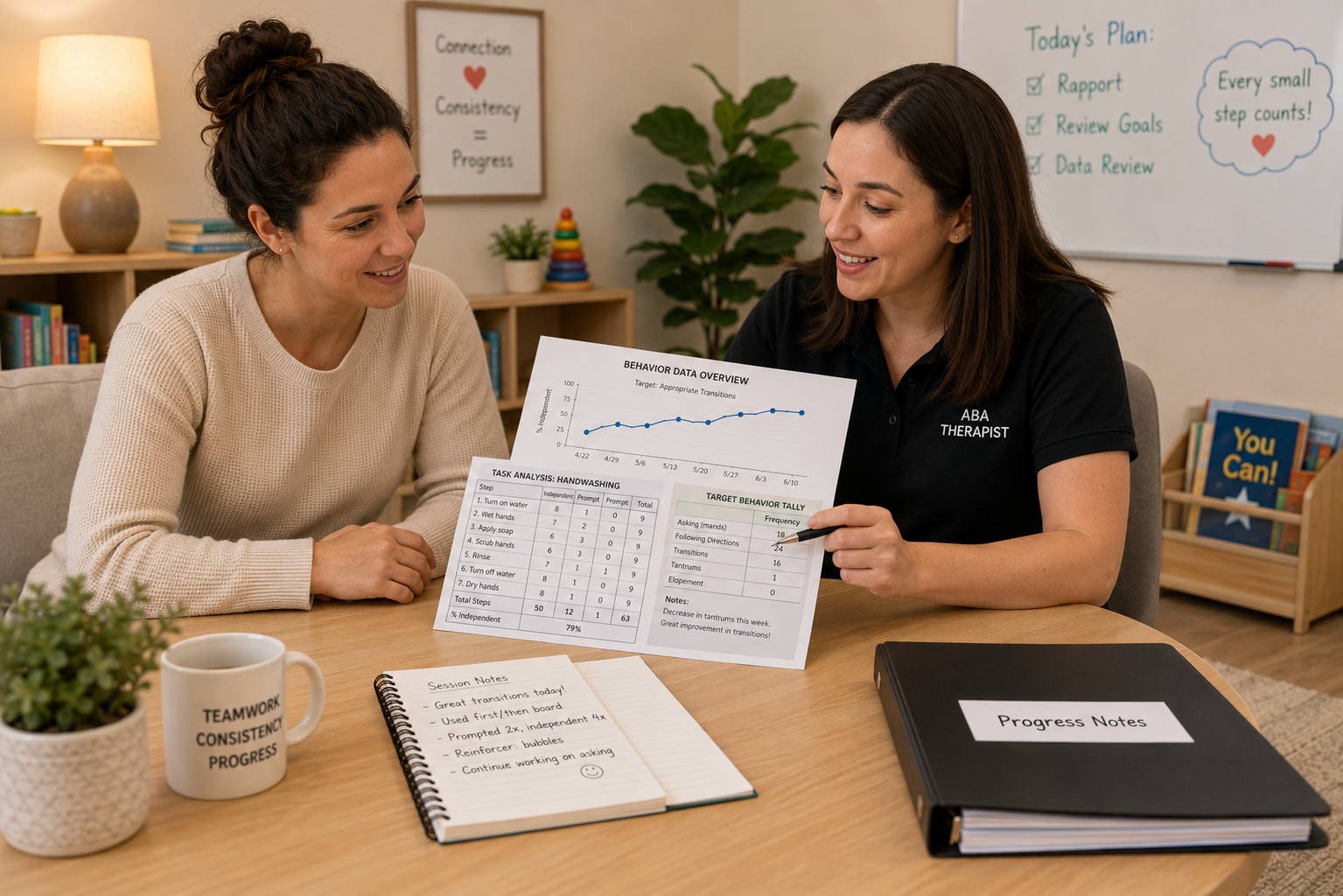 behavior therapy progress review session with ABA therapist