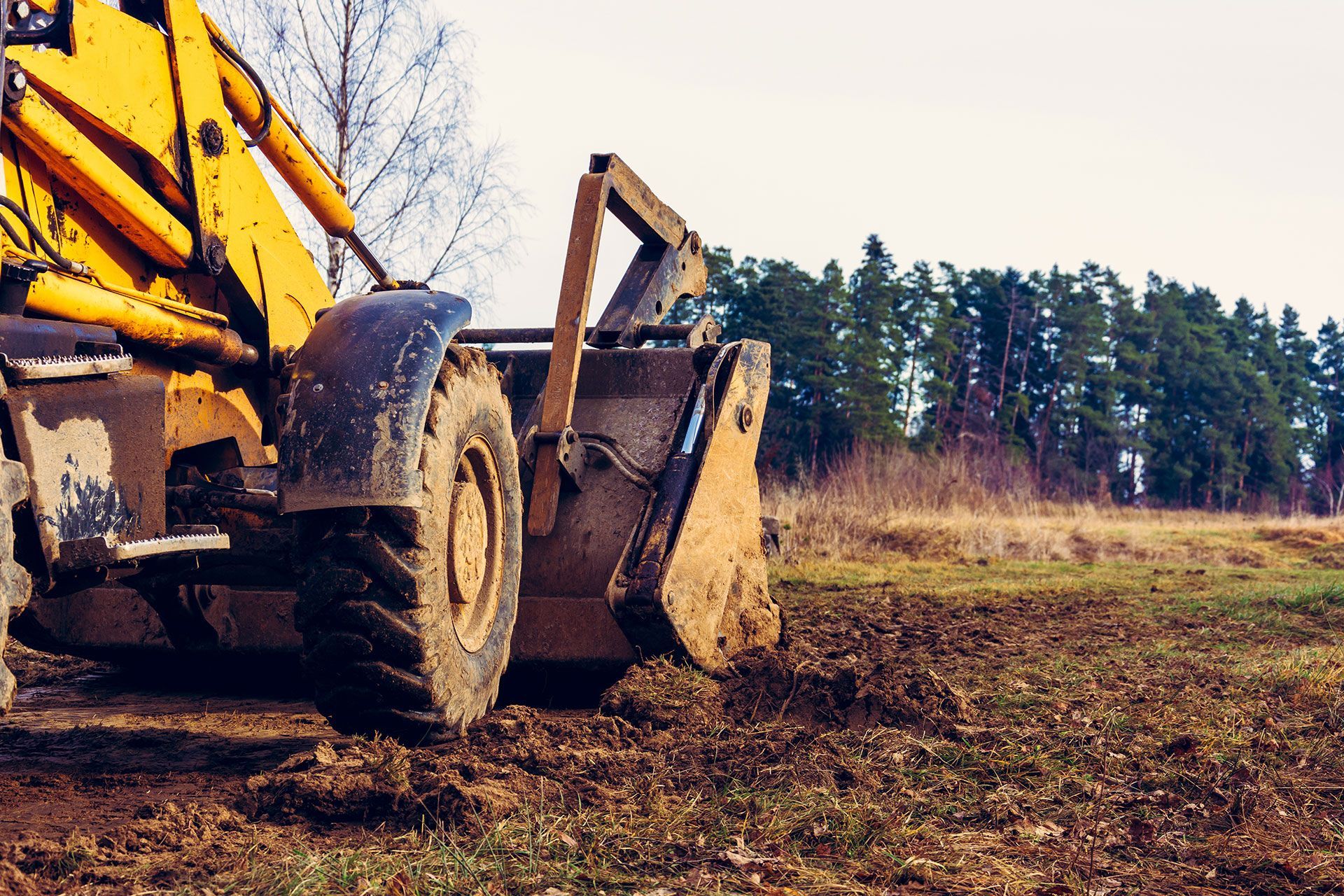 A bulldozer completing a land clearing project