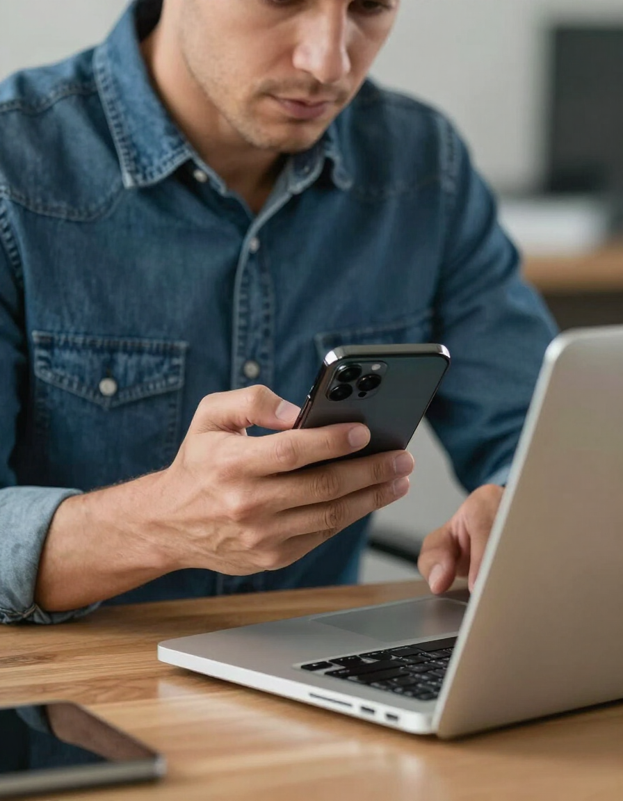 Business owner reviewing incoming leads on a smartphone