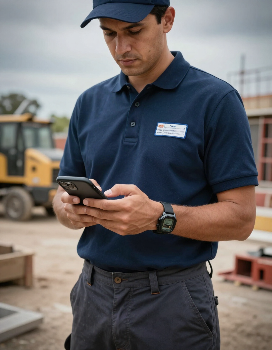 Local service business owner reviewing lead report on smartphone at job site