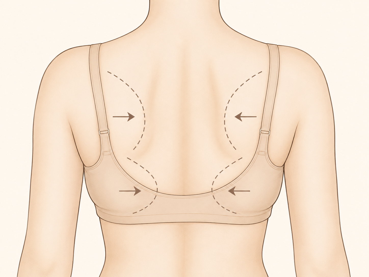 Illustration of back and bra-line areas targeted during body contouring