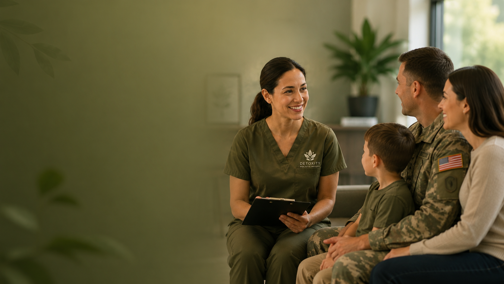 Healthcare provider speaking with a military family about their care