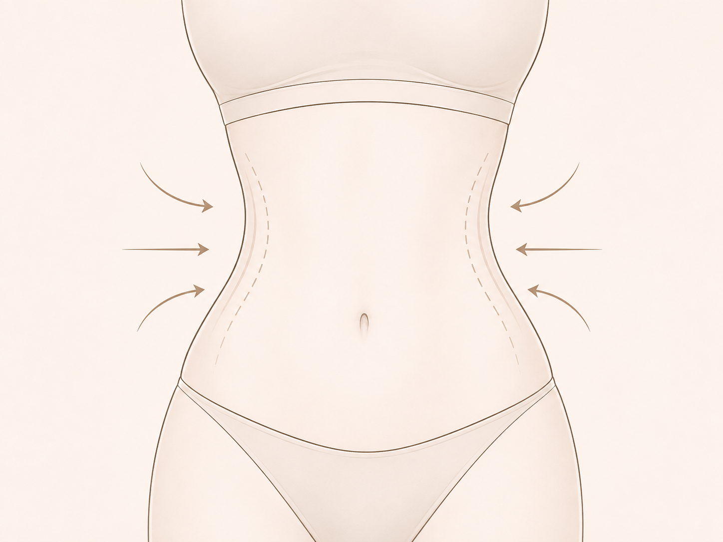 Illustration of waist and flank areas targeted during body contouring