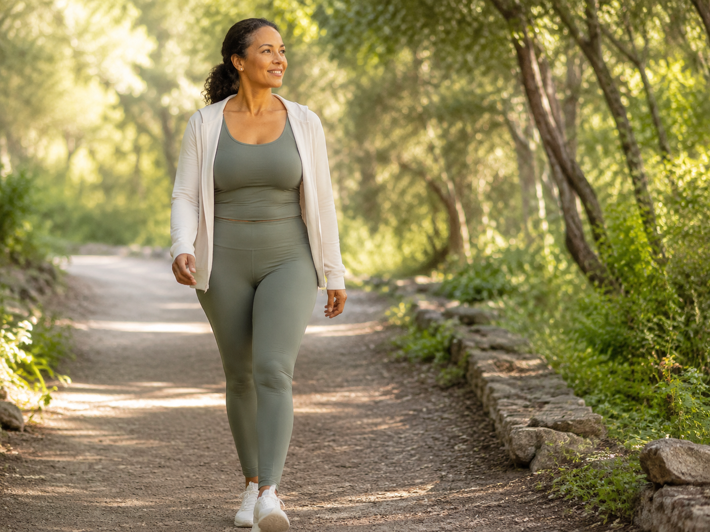 Woman walking outdoors during her medical weight-loss journey