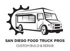 Logo of San Diego Food Truck Pros: food truck next to a gear; text