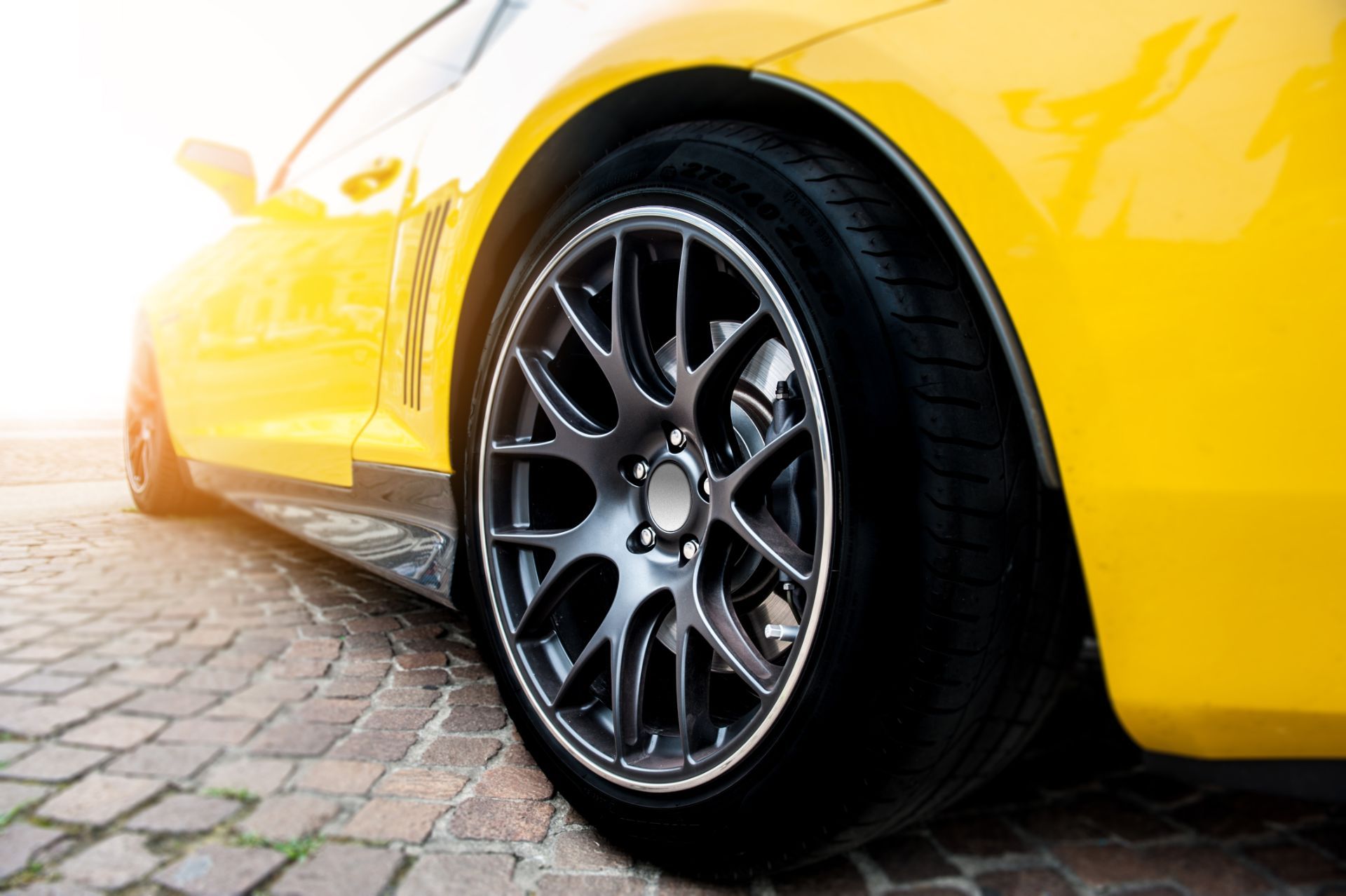 Low angle of yellow sports car