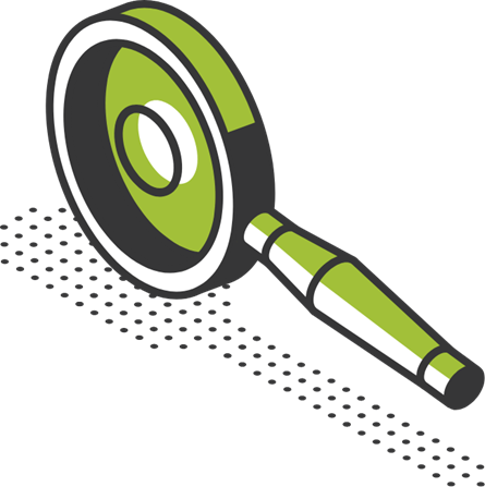 A green magnifying glass is sitting on a white surface.