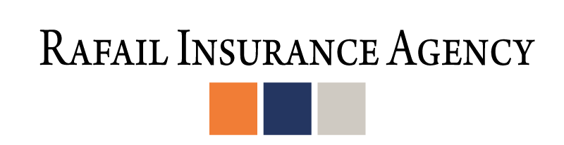The logo for rafail insurance agency has three squares in different colors