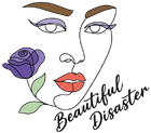 Stylized face with purple rose and script reading &ldquo;Beautiful Disaster&rdquo;