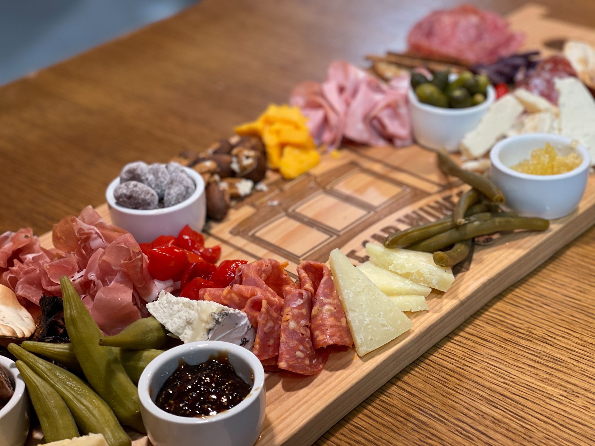 charcuterie board at Off the Rails Winery