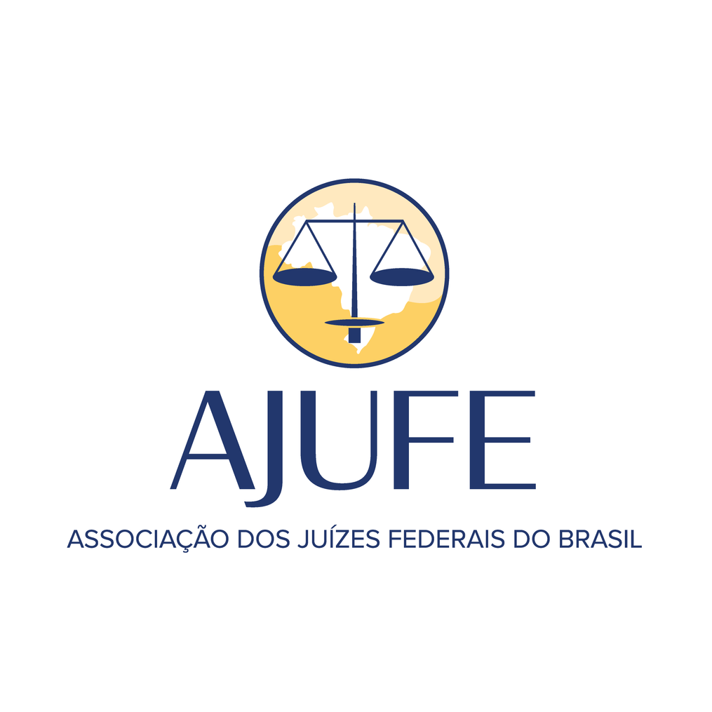 Logo da AJUFE com balança da justiça em azul e amarelo e texto “Associação dos Juízes Federais do Brasil”