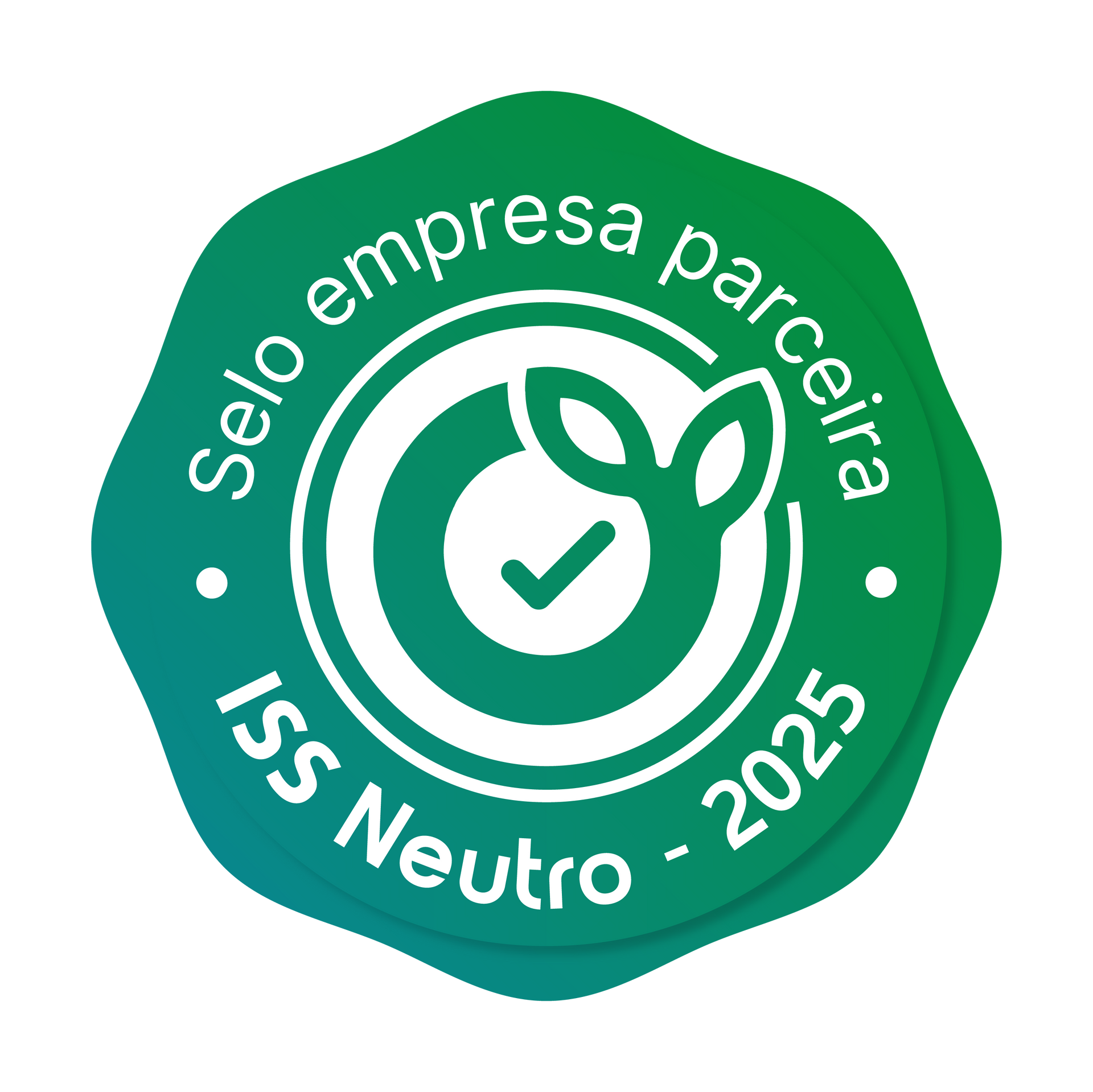 Selo verde “Selo empresa parceira ISS Neutro - 2025” com ícone de folha e check