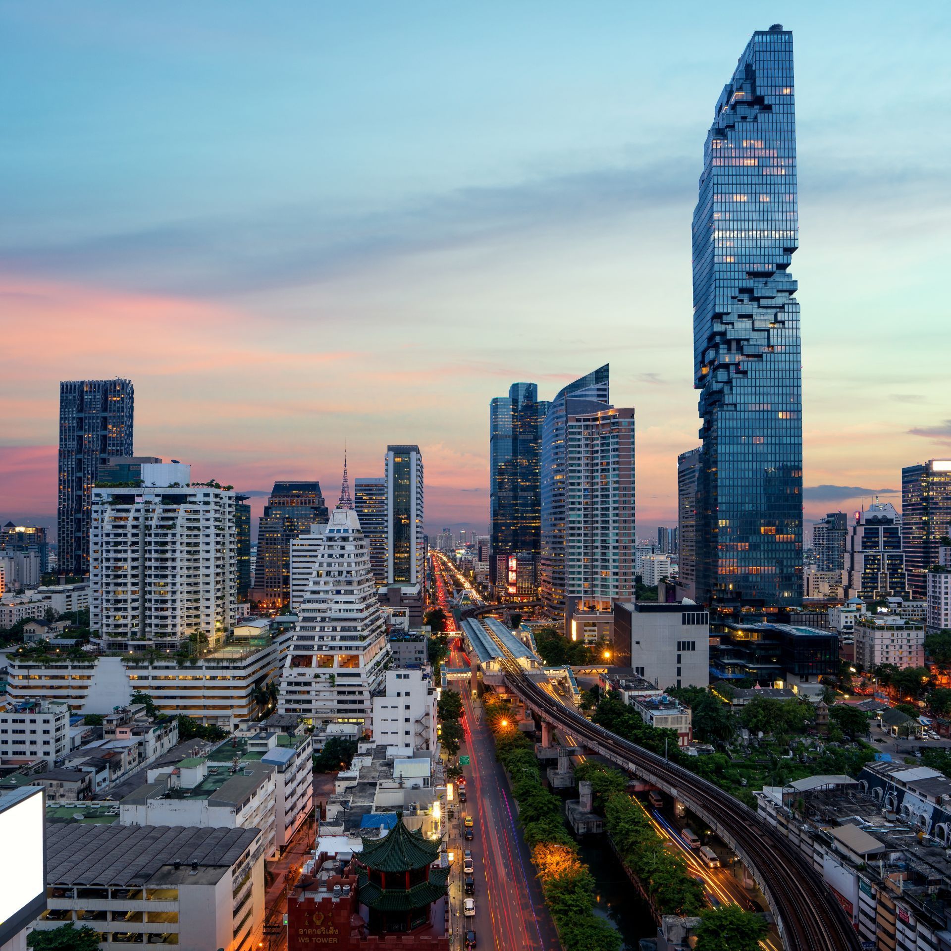 thailand city with buildings ar sunset