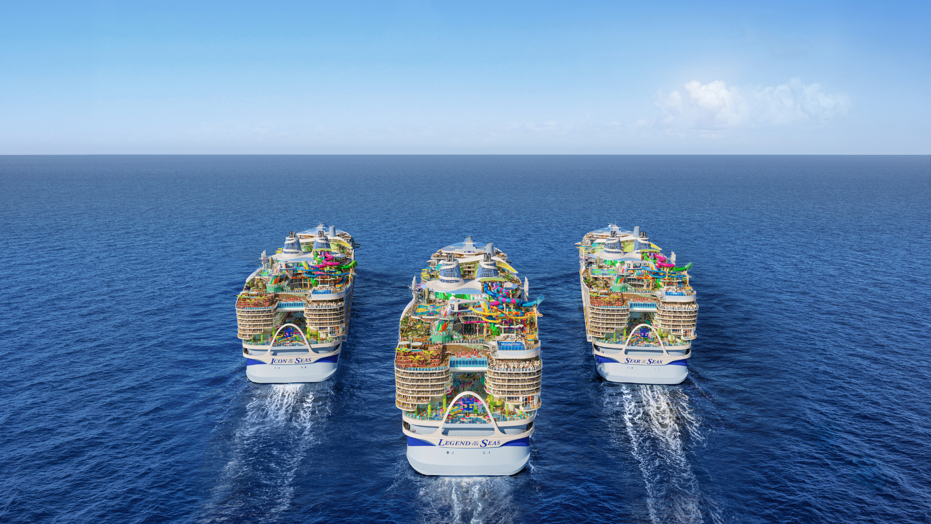 3 royal caribbean cruises sailing on the sea