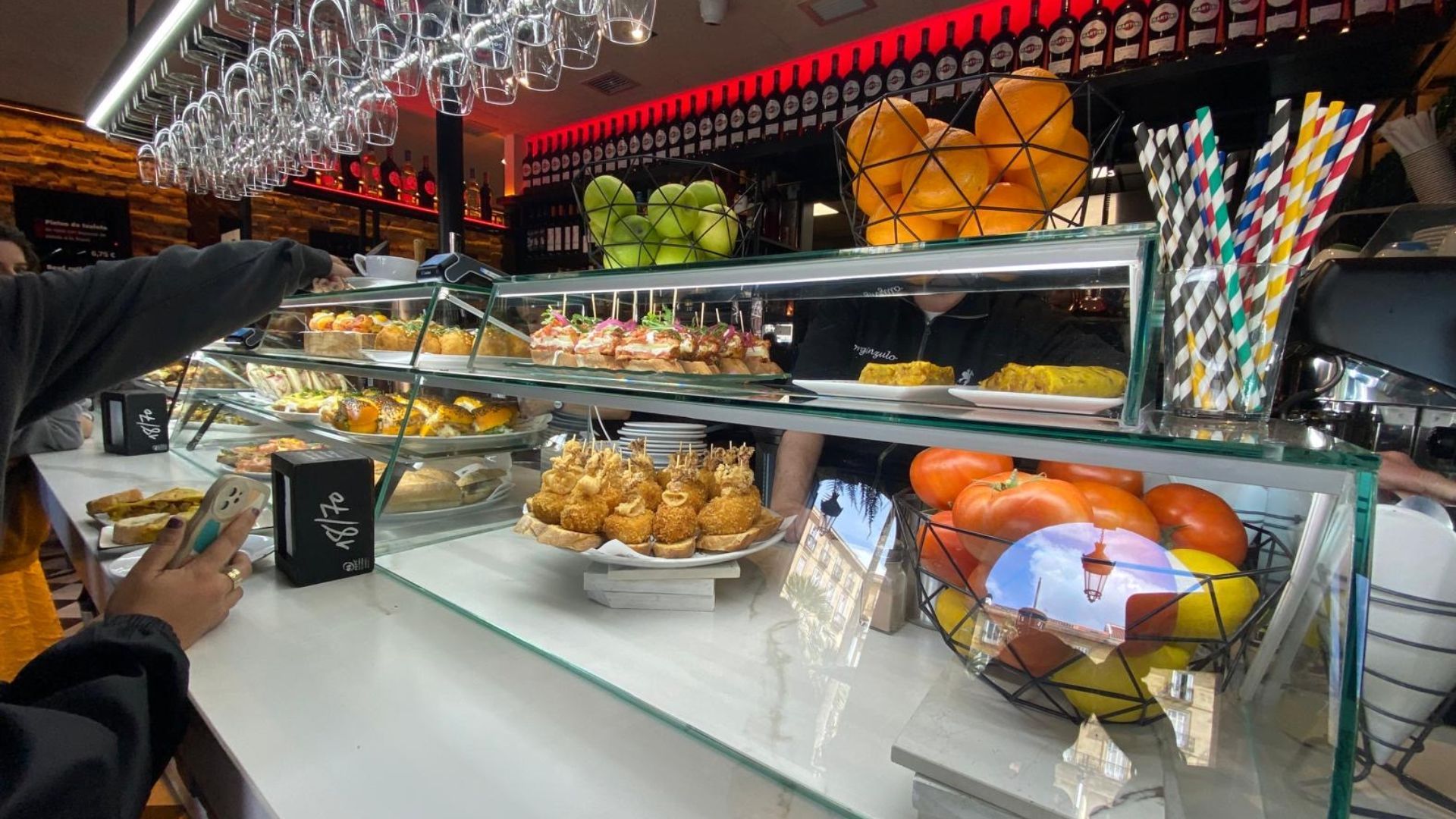 A glass display in a restaurant of pinxtos in bilbao spain 