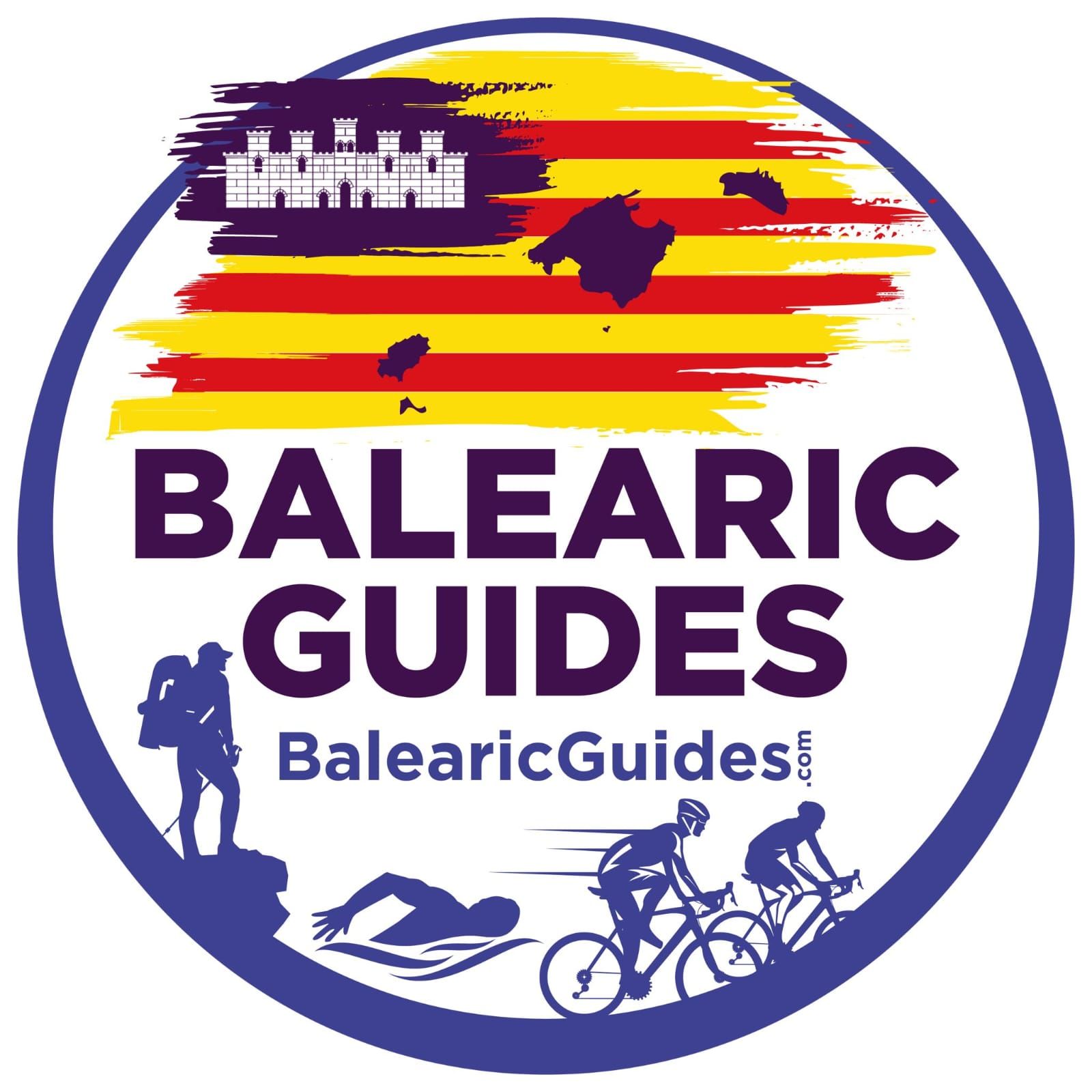 Un logotipo para guías baleares con un mapa de España en él.