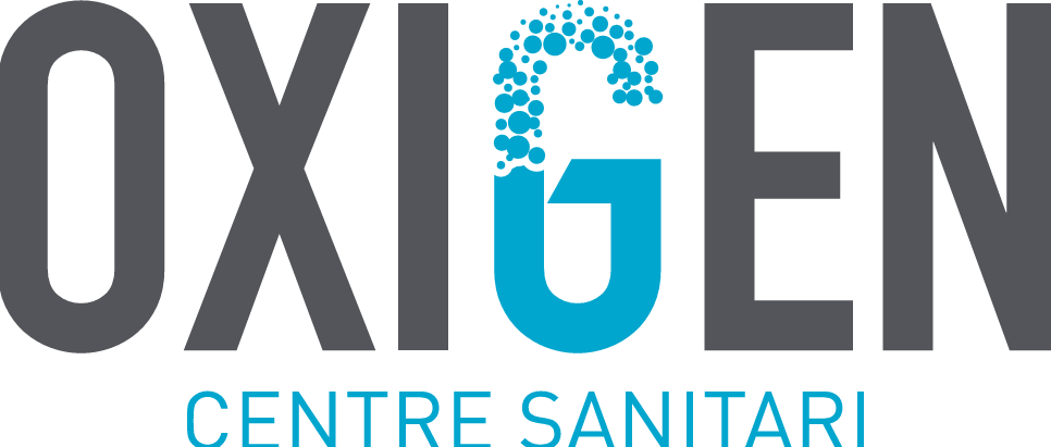 Se muestra un logotipo de Oxygen Center Sanitari sobre un fondo blanco.