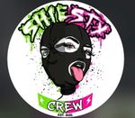 Graffiti-style circular logo with an illustrated black face, pink tongue out, and “SHE’S SEXY CREW” text.