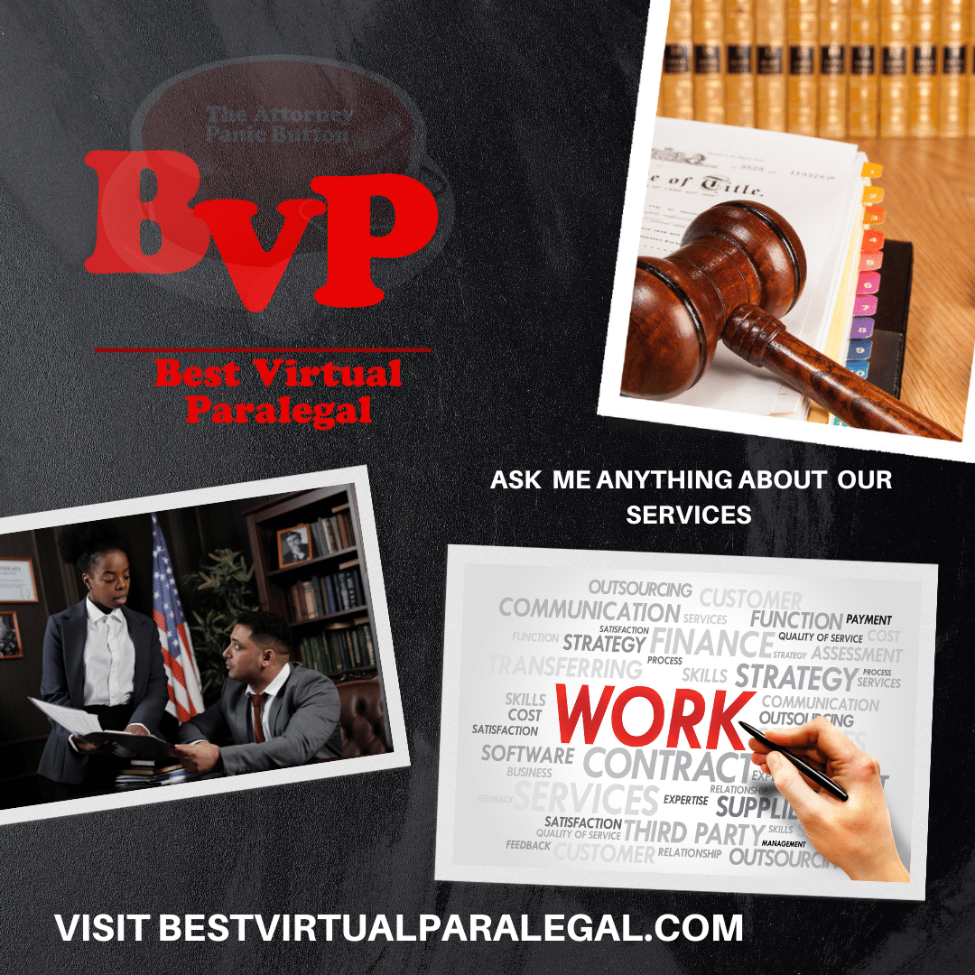 A poster for bvp best virtual paralegal ask me anything about our services.