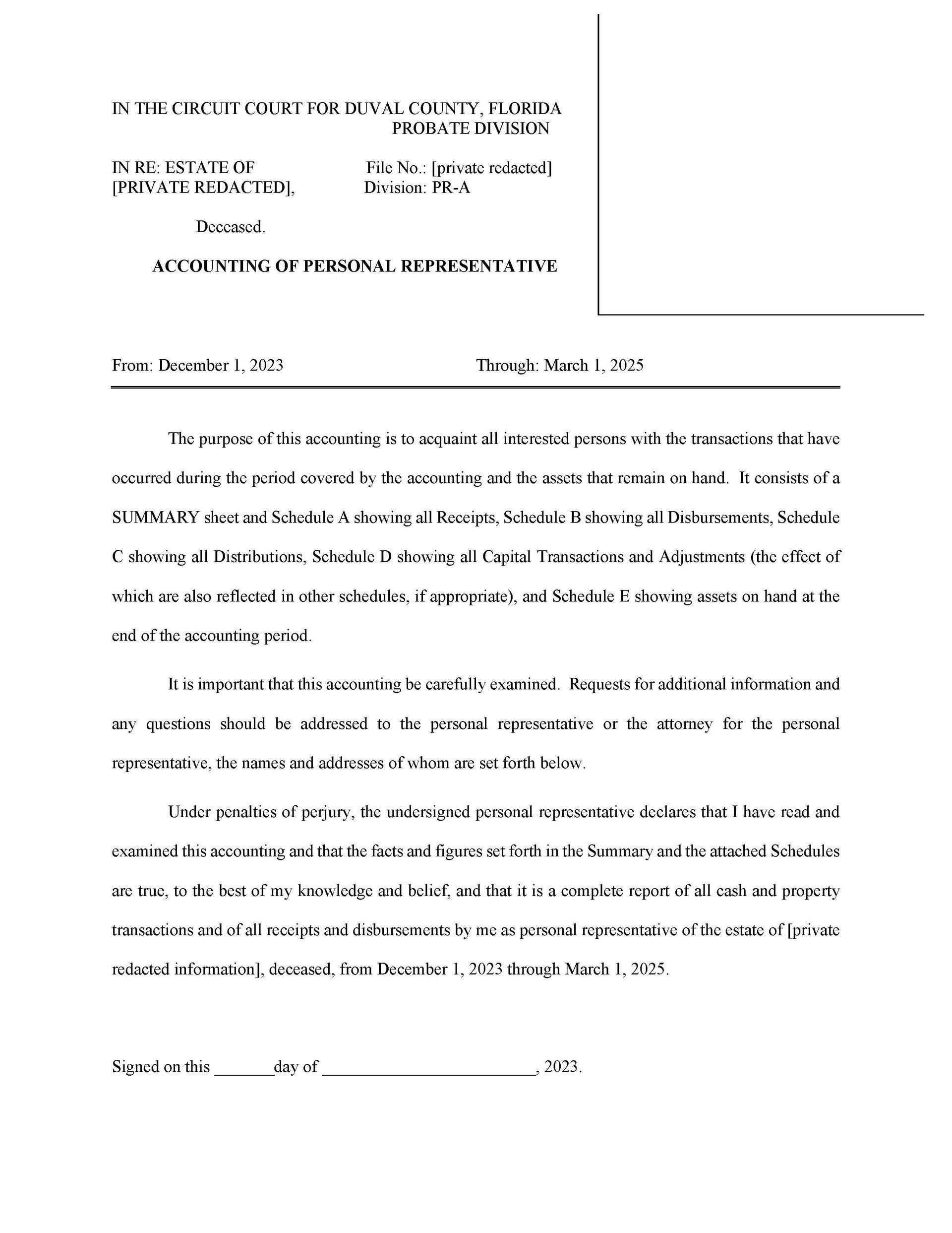 Sample first page of Accounting