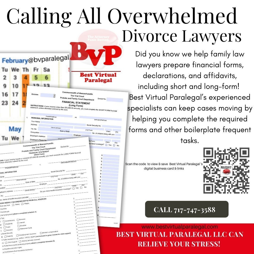 An advertisement for divorce lawyers that says calling all overwhelmed divorce lawyers bvp.