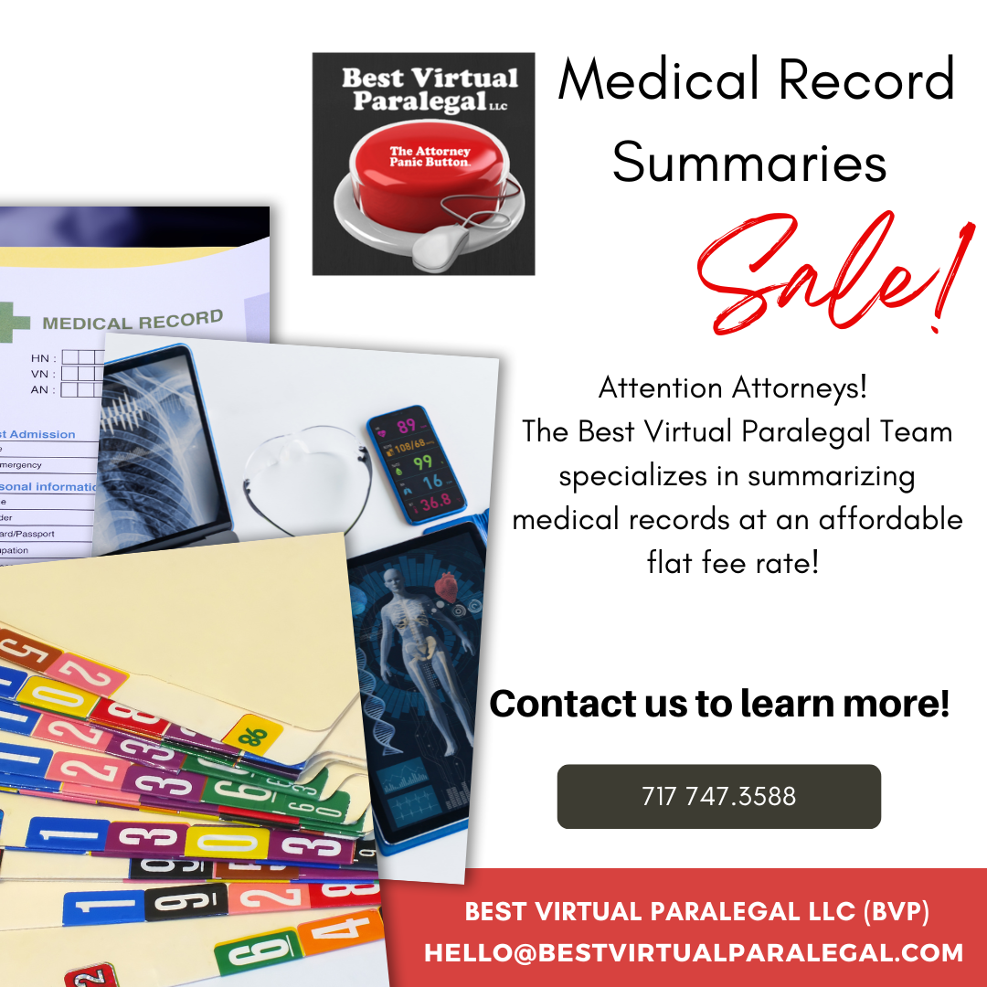 An advertisement for a medical record summaries sale.
