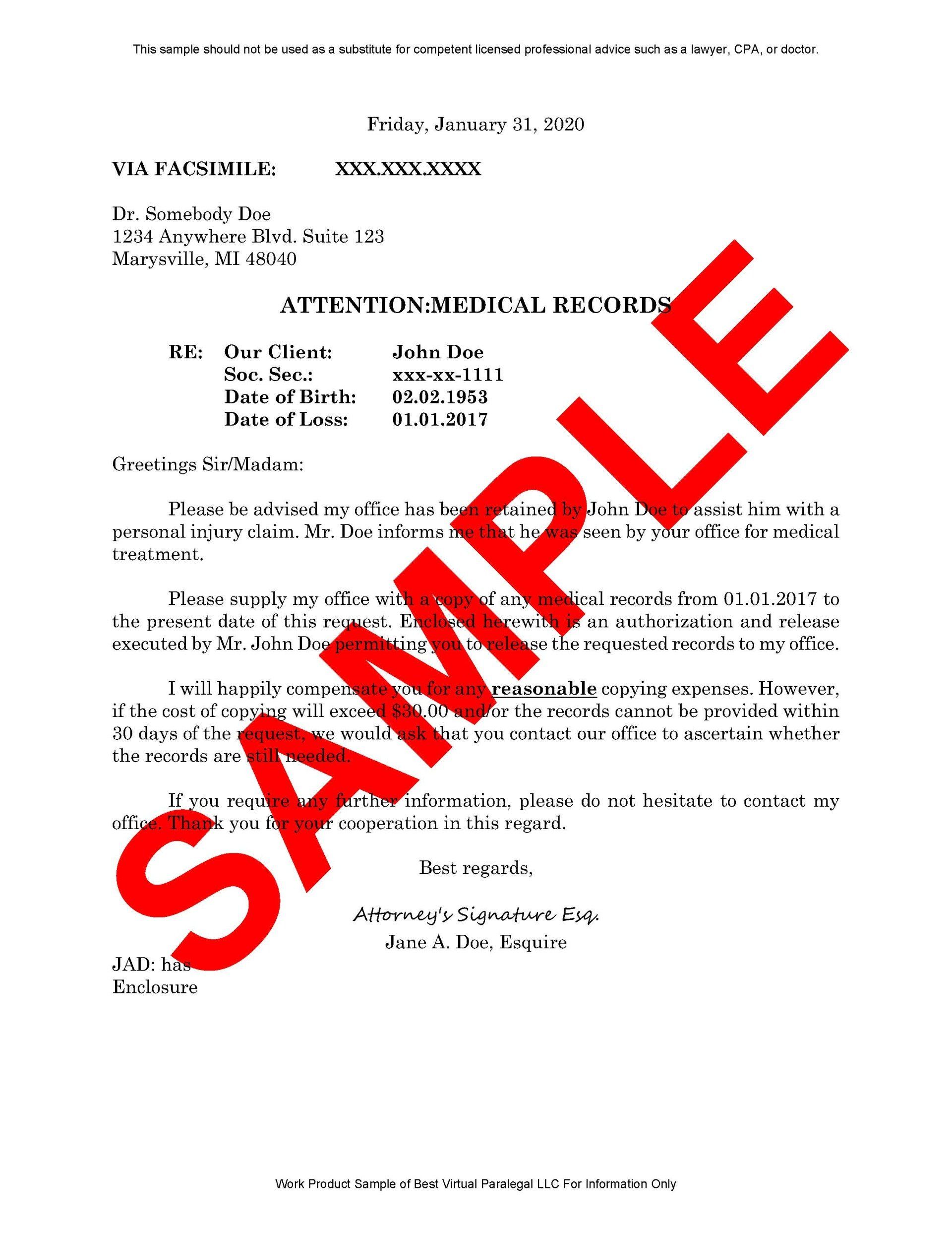 State of Michigan Request for Medical Records & Bills