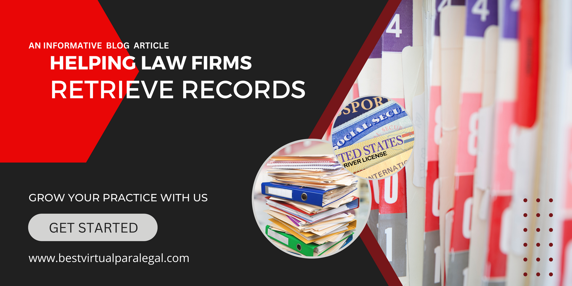 A banner for a law firm helping law firms retrieve records.