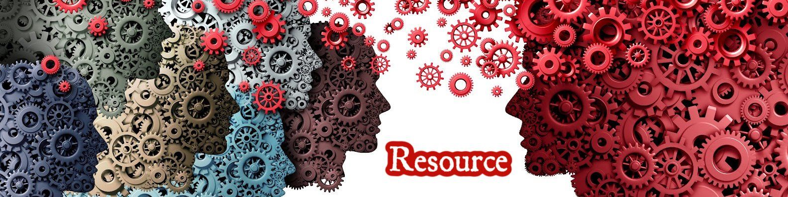 A picture of a person 's head made of gears with the word resource below it.