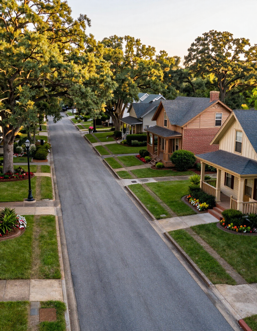 Raleigh, NC neighborhood with mature oak trees and craftsman bungalows