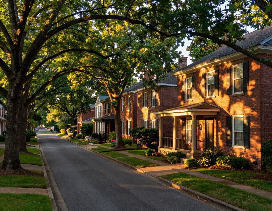 Tree-lined residential street in Myers Park, Charlotte, NC