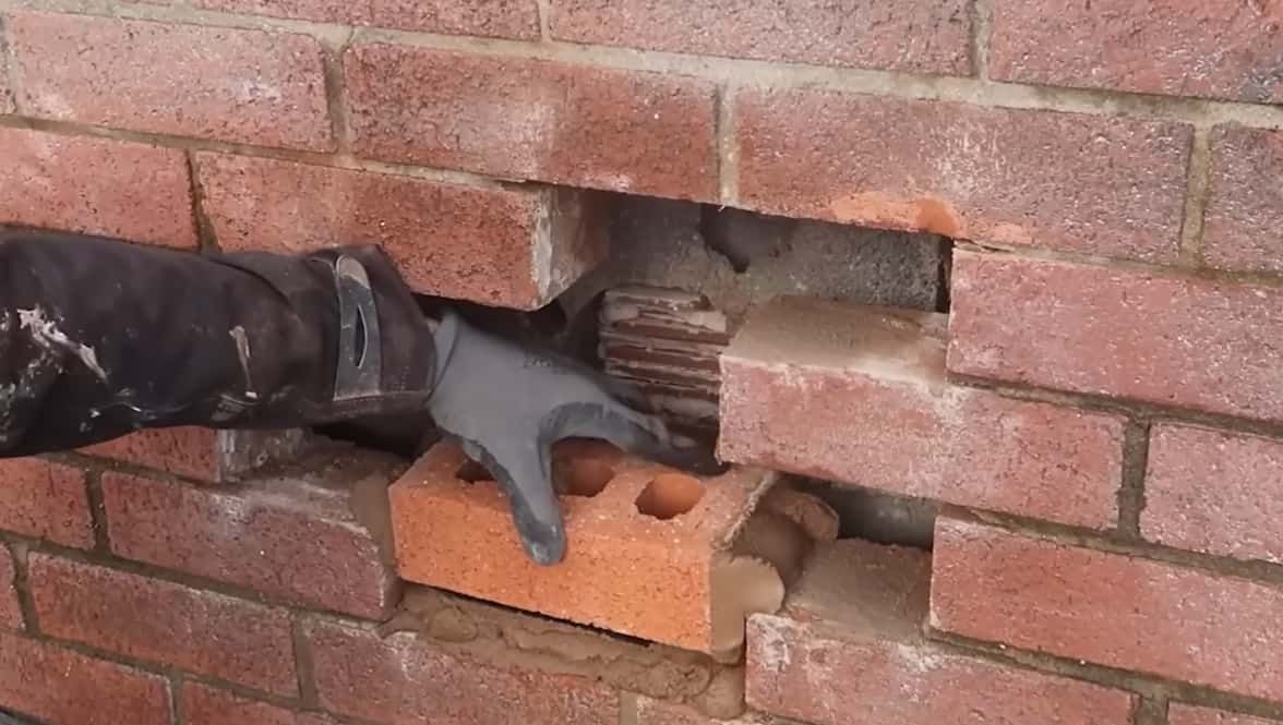 Brick brickwork repair with color-matched clay brick, completed in Atlanta