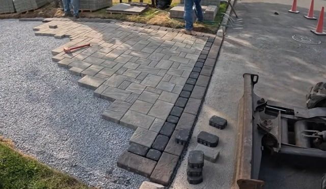 Hardscaping walkway paving with natural stone pavers, completed in Atlanta