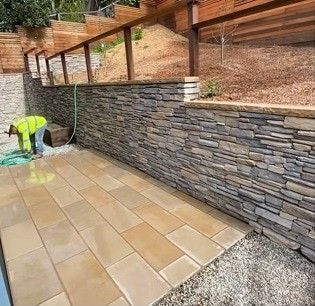 Retaining wall construction with interlocking concrete block, completed in Atlanta

