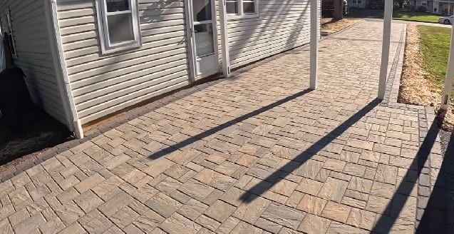 Hardscaping driveway  paving with natural stone pavers, completed in Atlanta