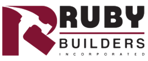The logo for ruby builders is red and black