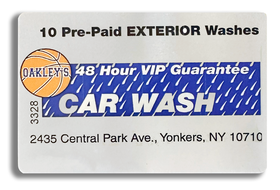 EXTERIOR WASH PREPAID CARWASH GIFTCARD AND WASH BOOKS OAKLOEYS CARWASH YONKERS NEW YORK