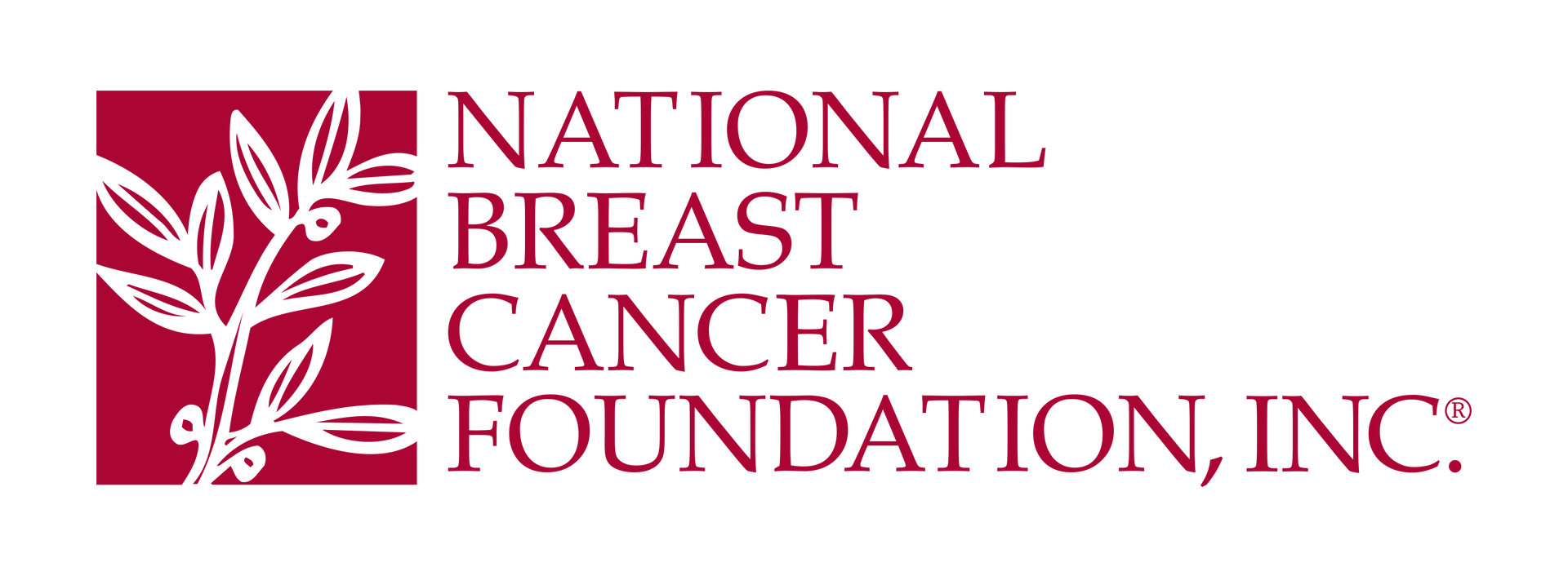 Logo of the National Breast Cancer Foundation, Inc.: a red square with a white plant and text.